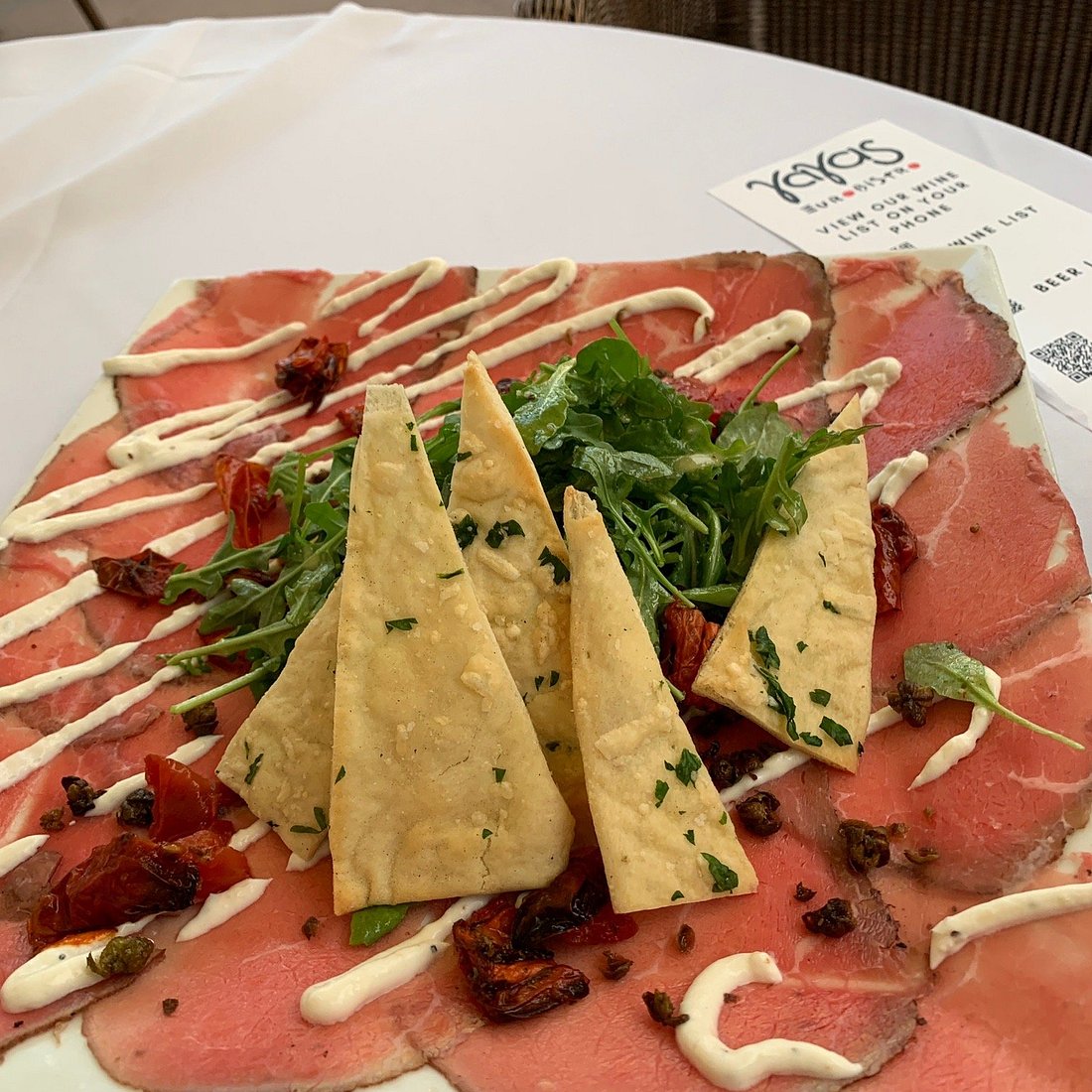 YaYa's Euro Bistro signature dishes Beef Carpaccio
Spanish Octopus
YaYa's Margherita Pizza